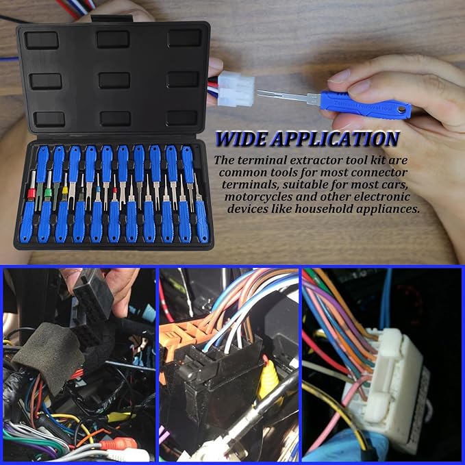 Terminal Removal Tool Kit - 21pcs Electrical Pin Removal Tools Automotive Depinning Tool Kit with Blow-Molded Case for Most Connector, Blue