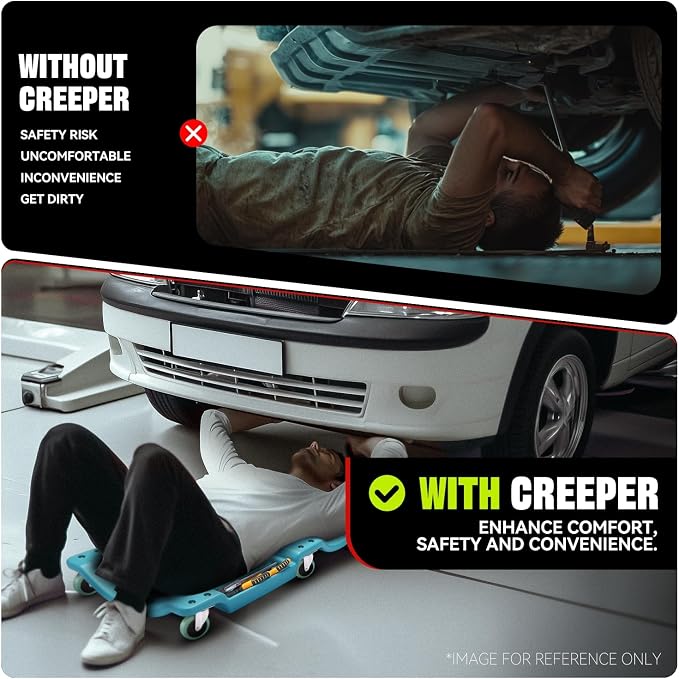 Auto Dynasty 40 Inches Mechanic Creeper, Automotive Garage Repair Low Profile Under Car Rolling Creeper with Padded Headrest, Plastic, Sky Blue