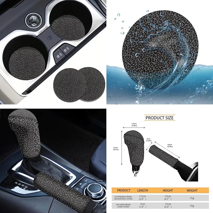 Tupalatus Spotted Print Car Seat Covers Set of 9,Car Hand Brake Cover,Gear Shift Knob Cover,Seat Belt Pads,Car Coaster,Steering Wheel Cover Universal Fit for Car Truck SUV