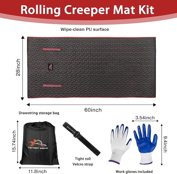 Upgraded Rolling Creeper Mat for Mechanics, 60 x 28 in Padded Automotive Work Mat for Cars, SUVs & Pickup Trucks, Red