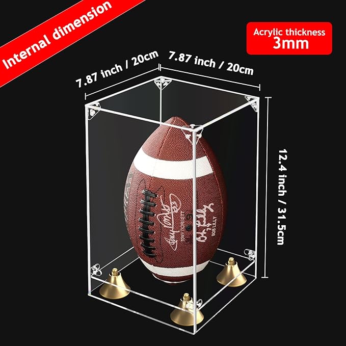 KOLIPI Football Display Case Full Size, Clear Acrylic Box with Double Layer Base Display Stand for Football Fans & Collectors, Sports Collectibles, Assembly Required, Clear Base