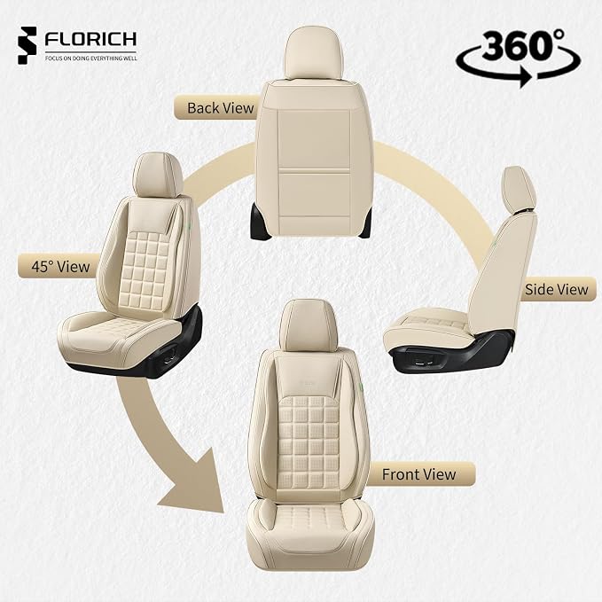 FLORICH Car Seat Covers Full Set, Leather Seat Covers for Cars, Waterproof Car Seat Protectors 5 Seats, Front and Rear Seat Covers for Cars, Automotive Seat Covers Protector Fit for Most Cars Trucks