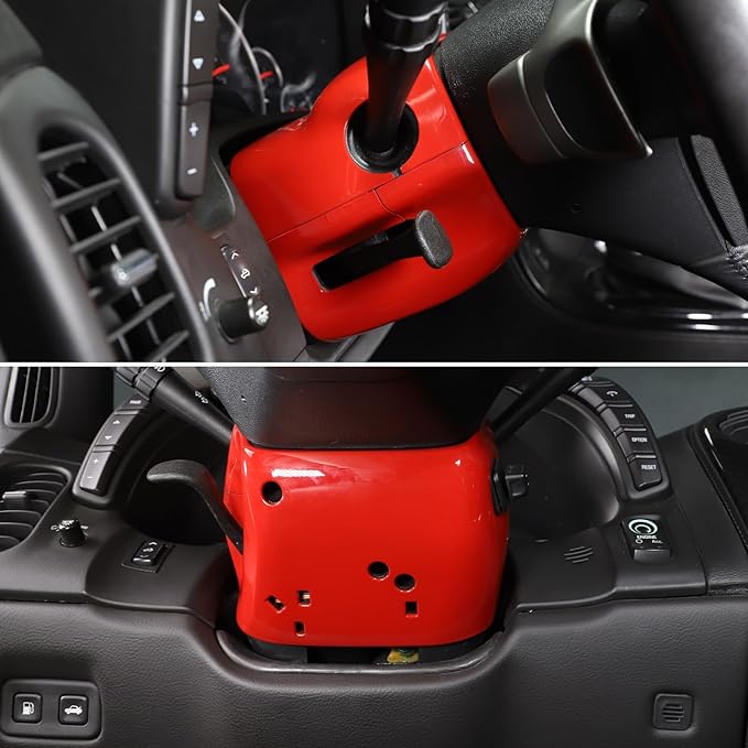 Steering Column Cover Trim Kit Compatible with Chevy Corvette C6 2005-2013, Carbon Fiber Pattern Steering Wheel Base Trim Cover Accessories (Sports red)
