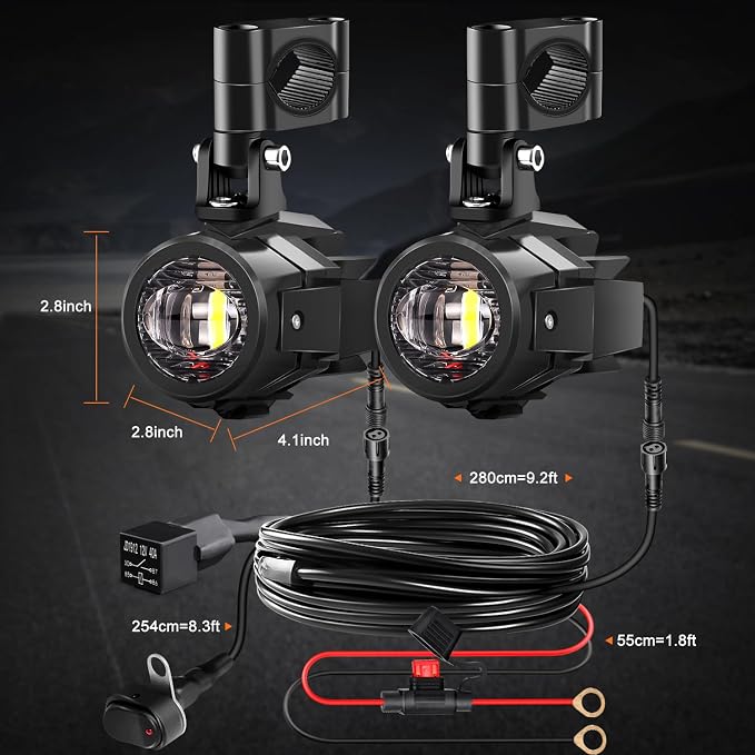 LEDMIRCY Motorcycle Auxiliary Lights, Exploradoras LED para Moto with Switch Wiring Harness Kit Motorcycle Fog Lights IP68 Waterproof Driving Spot Light with Mount Brackets for ATV UTV Snowmobile