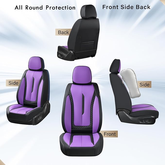 Coverado Car Seat Cover Front Seats, Purple Seat Covers Front Seats, Nappa Leather Waterproof, Car Seat Cushion, Car Seat Protector Universal Fit Most Cars