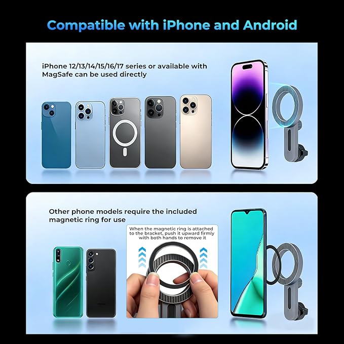 Phone Mount for MagSafe for Audi Q5 2021-2025 A4 S4 A5 S5 RS5 2020-2025 Accessories 10.1-inch Screen Adjustable Magnetic Carbon Fiber Pattern Phone Holder with Storage for iPhone Samsung