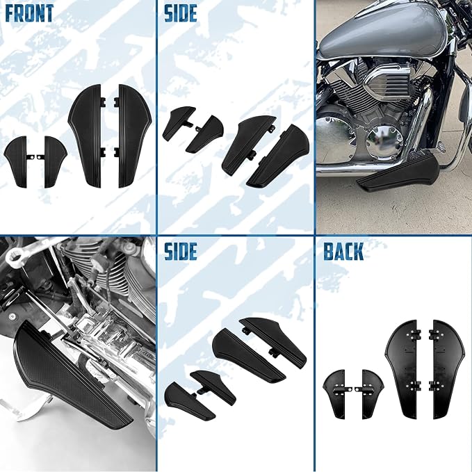 Motorcycle Floorboards Set Driver Front Footboards and Rear Passenger Foot Pegs Kit Axe style Compatible with Harley Touring Road King Road Glide Electra Glide Street Glide (Black)