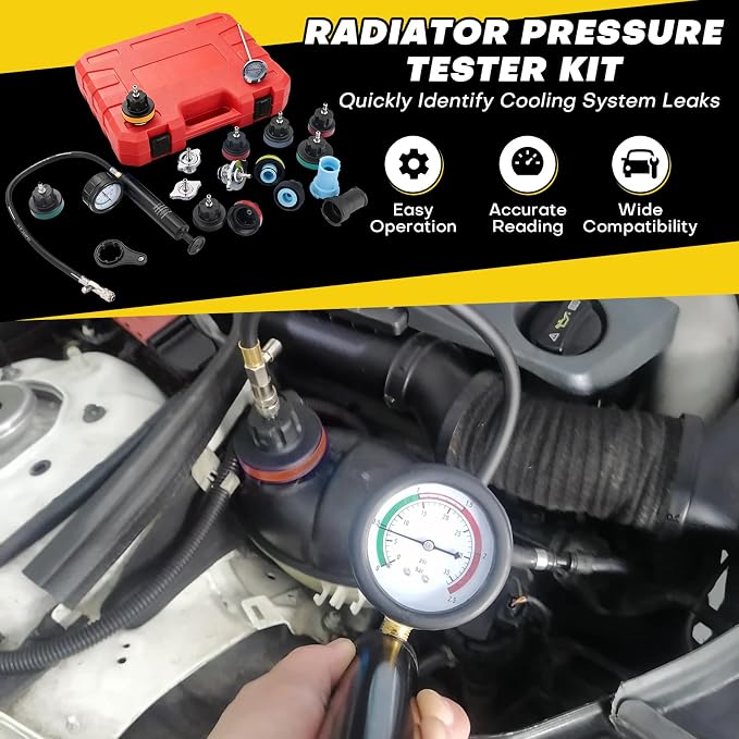 18PCS Radiator Pressure Tester Kit | Coolant Pressure Tester Kit,Radiator Pressure Pump Cooling System Car Leak Tester Detector Tool Water Tank Adapter Auto Coolant Vacuum Purge Head Gasket