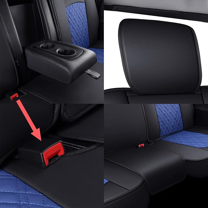 YIERTAI Car Seat Covers for Dodge Ram Fit 2009-2026 1500 2010-2026 2500 3500 Classic Bighorn Longhorn Laramie Tradesman Truck Blue Rear