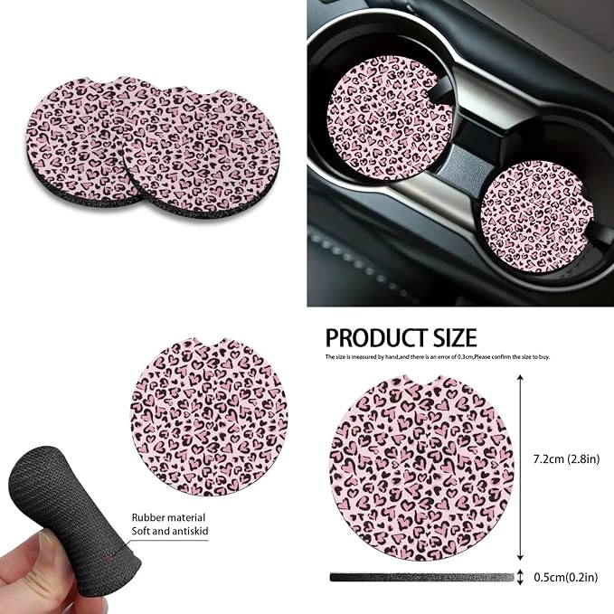 Leopard Heart Print Car Seat Covers Full Sets of 10 Waterproof Steering Wheel Cover, Car Air Vent Storage, Car Garbage Can, Cup Coaster, Lanyard Keychain for Vehicle SUV Truck