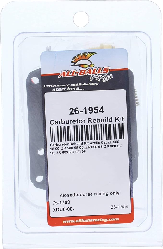 All Balls Racing 26-1954 Carburetor Rebuild Kit Compatible with/Replacement For Arctic Cat ZL 500 1998-2000, ZR 500 1998-2000, ZR 600 1998, ZR 600 LE 1998, ZR 600 XC 1998