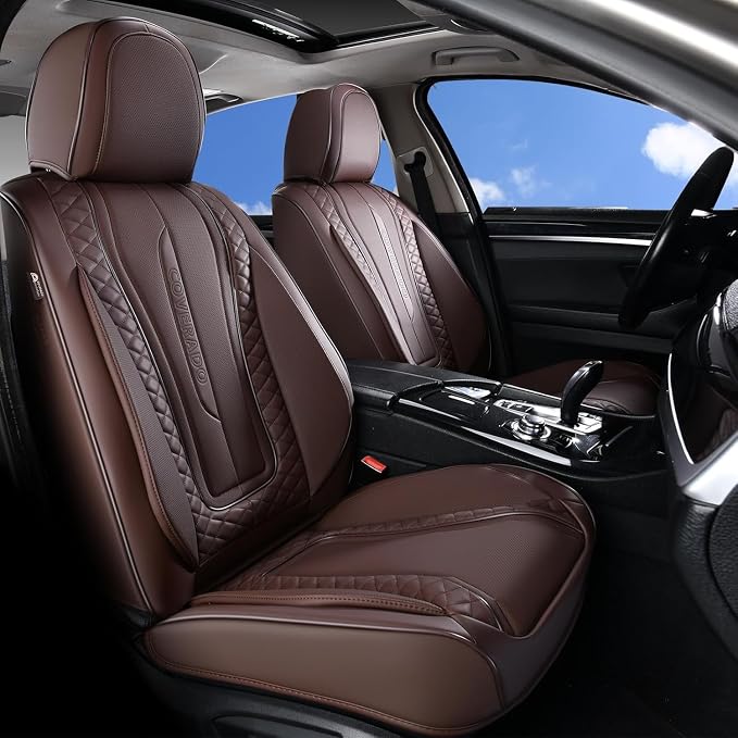 Coverado Car Seat Covers Full Set, Leather Seat Coversfor Cars, Front and Back Seat Covers, Waterproof Car Seat Protectors Car Seat Cushions Universal for Most Vehicles, Coffee