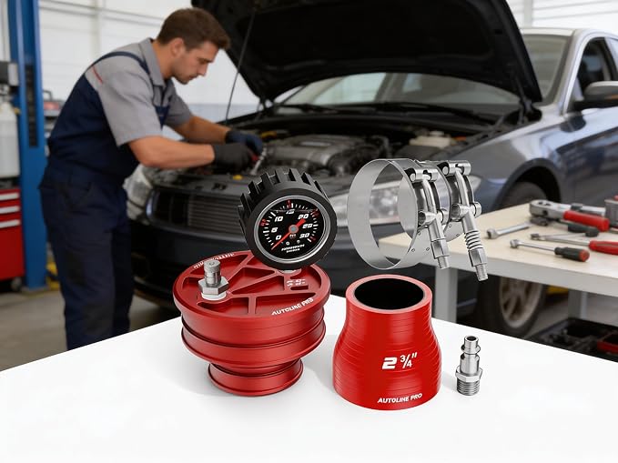 AutoLine Pro 2.75" (70mm) Premium BoostCap Turbo Boost Leak Tester - 6061 Billet Aluminum Cap - 30 PSI Gauge - Detects Intercooler, Charge Pipe & Intake Leaks
