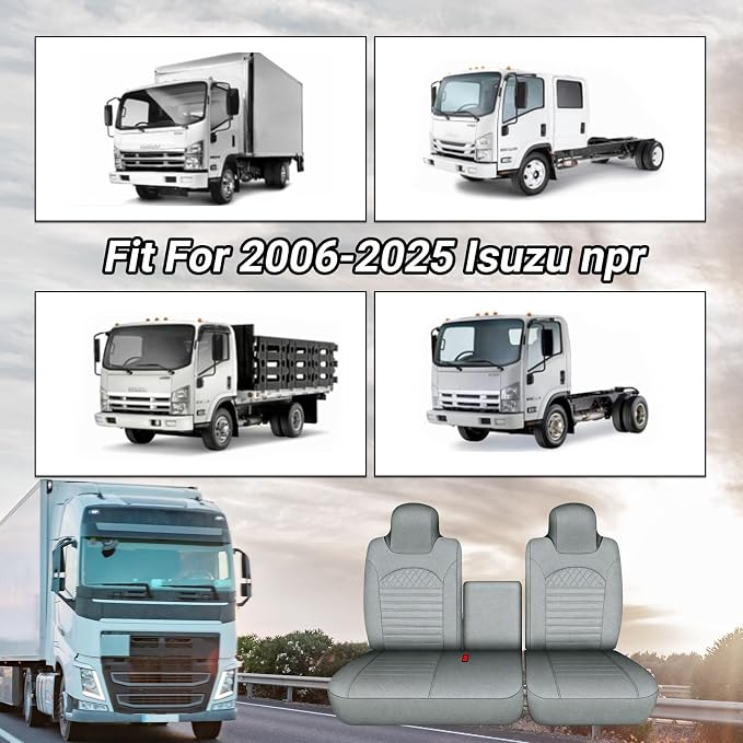Custom Fit Seat Cover for 2006-2025 Isuzu NPR 40/60 Split Bench, Front Bench Seat Linen Covers for Trucks, Breathable Seat Cover with Back Storage
