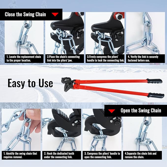 YHK 30" Chain Repair Pliers, Snow Tire Chain Repair Pliers, Quick Open and Close Chain
