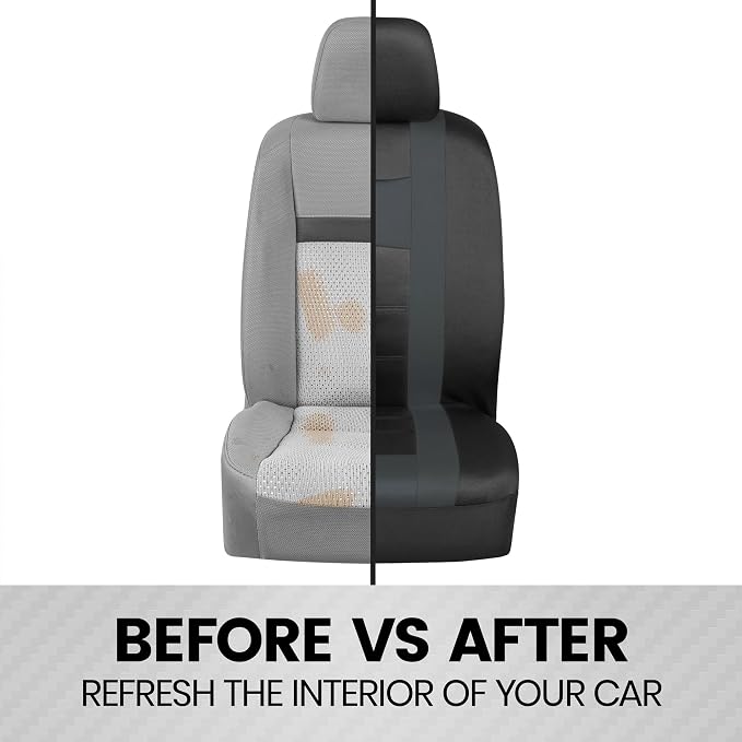 BDK carXS Charcoal Gray Two-Tone Car Seat Covers with Matching Back Seat Cover, Made to Fit Most Auto Truck Van SUV, Interior Car Accessories Full Set
