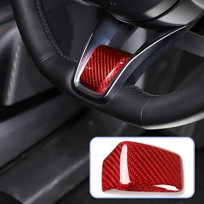 Carbon Fiber Central Steering Wheel Trim Strip Compatible with Alfa Romeo Giulia Stelvio Tonale 2020 2021 Steering Wheel Bottom Decoration Panel Cover Auto Accessories (Red)
