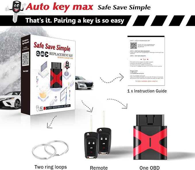 2 Programmable Keyfob Scanner Tool, Replacement Car Keys Fob and DIY Programmer Kit for Chevy Cruze Camaro Equinox Impala Malibu Sonic OHT01060512