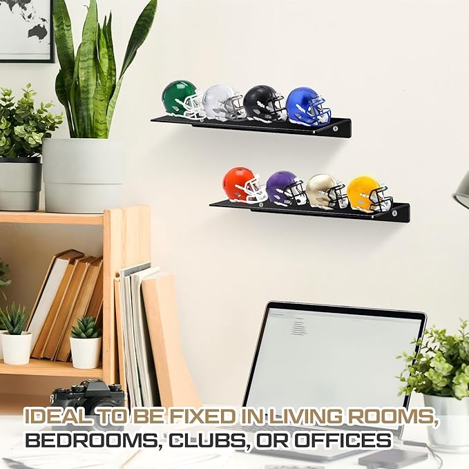 Colingmill Wall Mount Pocket Size Helmet Display Racks 9.84 x 3.15 x 1.06 Inches Acrylic Pocket Size Football Helmet Display Racks 16 Team for Collecting Game Helmets