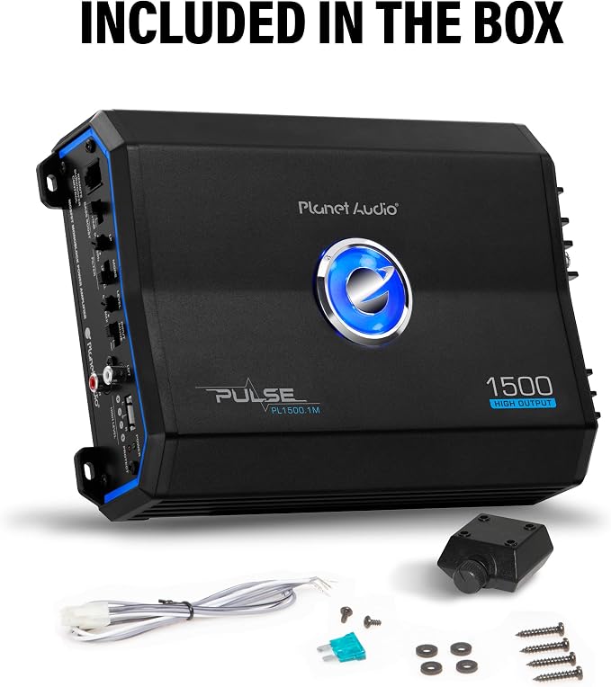 Planet Audio PL1500.1M Monoblock Car Amplifier - 1500 Watts, 2/4 Ohm Stable, Class A/B, Mosfet Power Supply