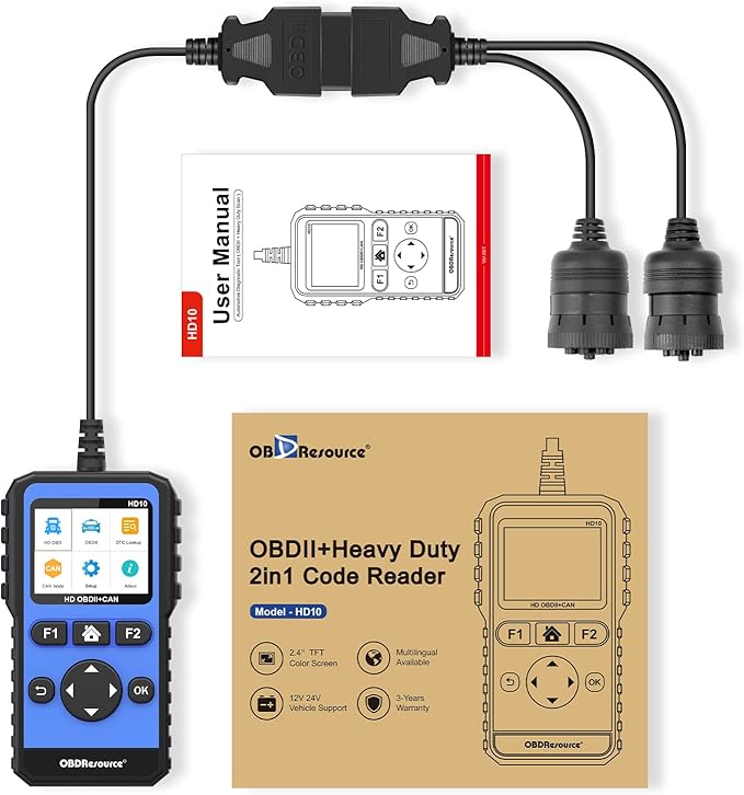 OBDResource Full Systems Heavy Duty Truck Scanner Tool HD OBD/EOBD/OBD2 Automotive Scanner Diagnostic Tool for Truck & Car 2 in 1 Code Reader for Most 12V 24V Diesel Vehicles