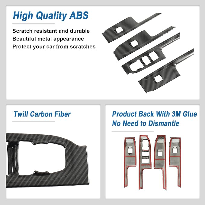 Carbon Fiber Window Lift Switch Panel Cover Compatible with 2019-2026 Chevy Silverado 1500/2500HD/3500HD, Window Control Panel Cover for 2020-2026 GMC Sierra 1500/2500HD/3500HD Crew Cab