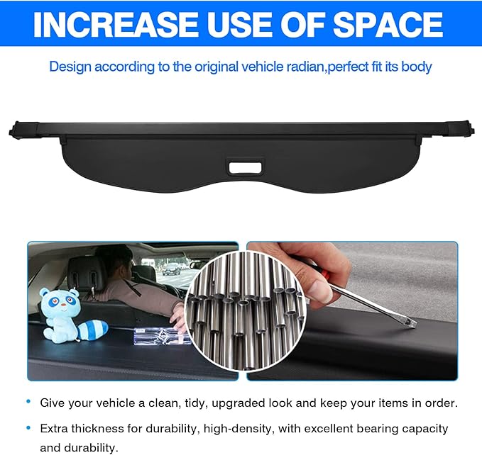 Powerty Cargo Cover for 2019-2024 2025 Chevrolet Blazer Retractable Trunk Cover Trunk Shielding Shade for Blazer Accessories Cargo Luggage Cover No Gap(Not fit for Blazer EV)