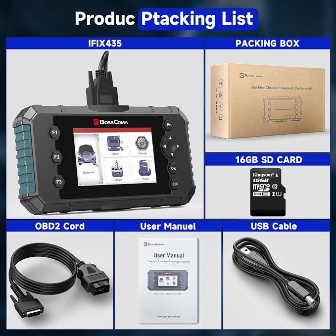 2026 BOSSCOMM IFIX435 All Systems OBD2 Scanner Diagnostic Tool,ABS SRS(Airbag) Transmission Engine Code Reader Diagnostic Scanner for Cars with Auto VIN, Easy to Use, Lifetime Free Update๏ผEN/ES Ver