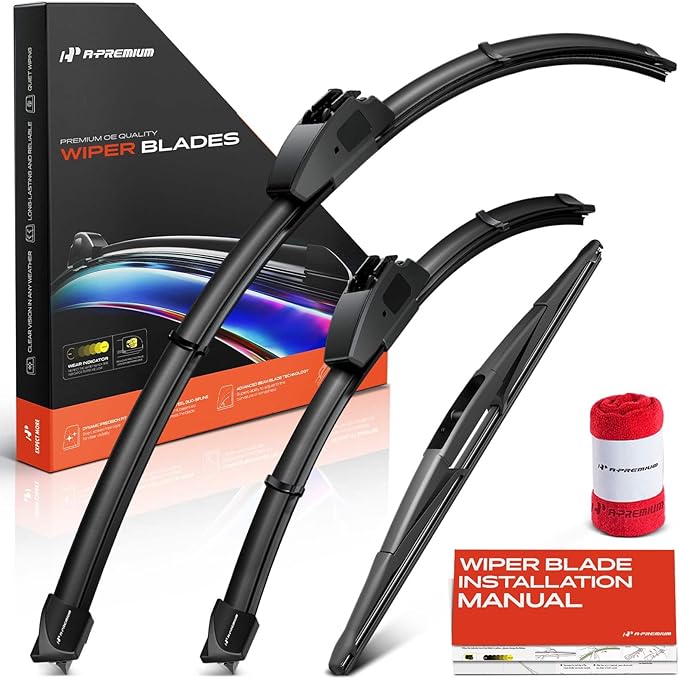 A-Premium 26"/17"/14" Windshield Wiper Blades Compatible with Subaru Outback 2015-2019, Forester 2014-2018 - Front Rear Wipers Blade Set for Hook/RL3, with Wear Indicator & Towel (Pack of 3)