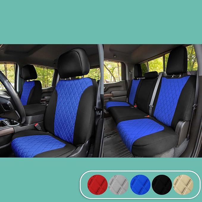 FH Group Custom Fit Car Seat Covers Specifically Made for 2019-2023 GMC Sierra 1500 2500HD 3500HD SLT AT4 Denali - Ultraflex Neoprene Water Resistant Automotive Seat Covers - Full Set Blue