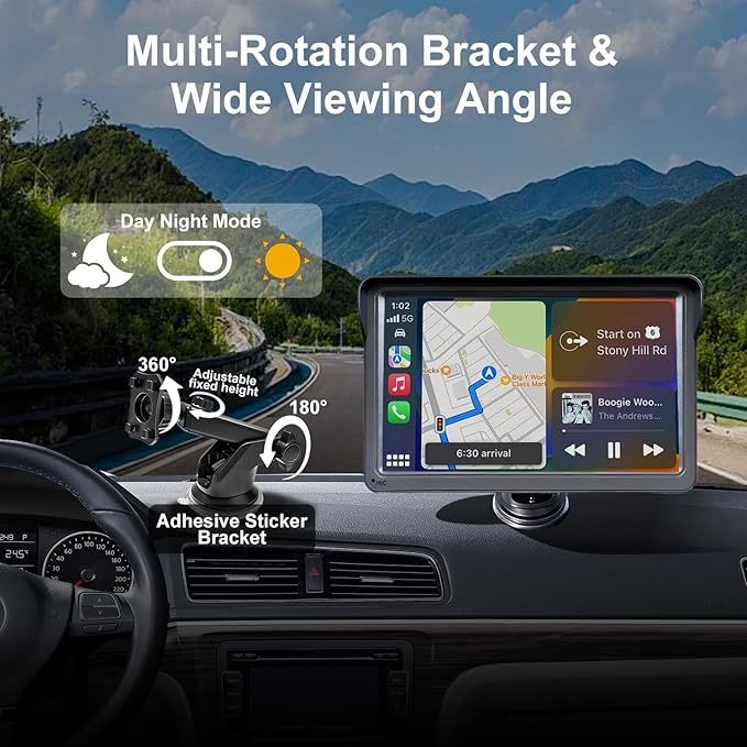 7" Wireless Carplay Screen for Car, for Apple CarPlay & Android Auto, Touch Screen Wireless Car Play Mirror Link with Backup Camera, GPS, Voice Control Carplay Car Stereo