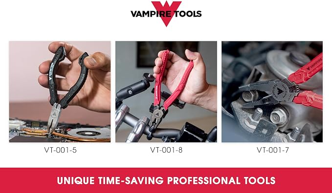 VAMPLIERS 3-PC Screw Extractor Pliers Set. Made in Japan: 8" Linesman, 7" Multipurpose & 5" ESD Safe Mini Pliers. Stripped Screw Removal Tools with Unique Non-Slip Jaws.