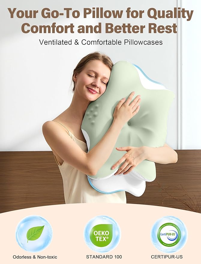 Cervical Neck Pillow for Pain Relief – Ergonomic Memory Foam Pillow for Side Sleeper Contour Orthopedic Bed Pillow for Neck Support with Cooling Cover – Ideal Christmas Birthday Gift - Olive Green