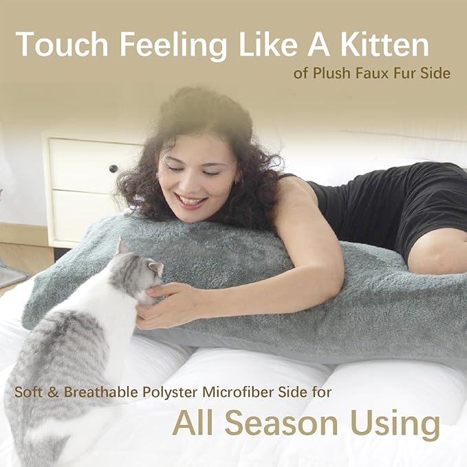 WhatsBedding Memory Foam Body Pillow with Plush Fuzzy Cover, Full Body Pillow for Adults, Long Pillow for Sleeping, Soft Pillow Fluffy Supportive