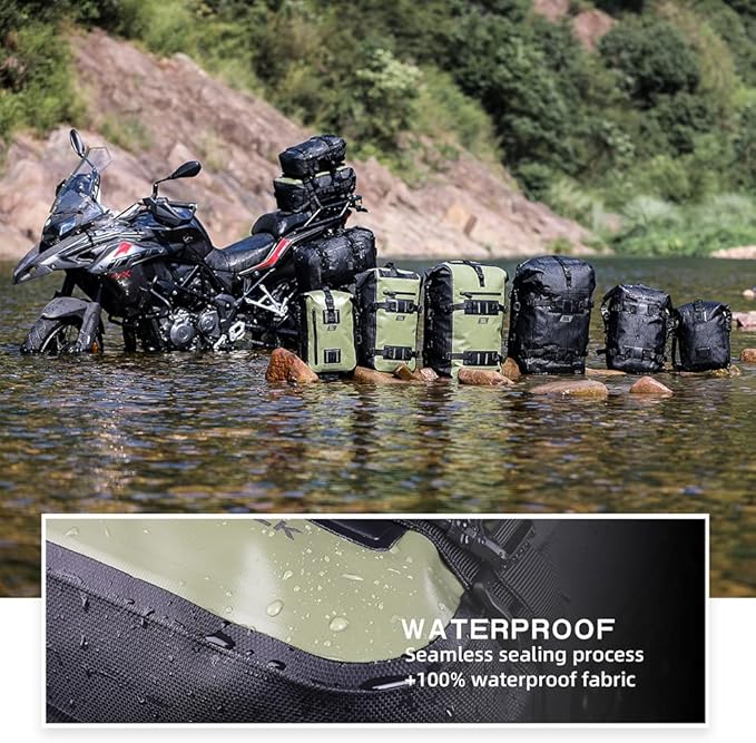 Rhinowalk Motorcycle Tail Bag Motorbike Side Bag 15L Full Waterproof Motor Saddle Pannier Bag Rear Rack Trunk Professional Motor Accessories-Green