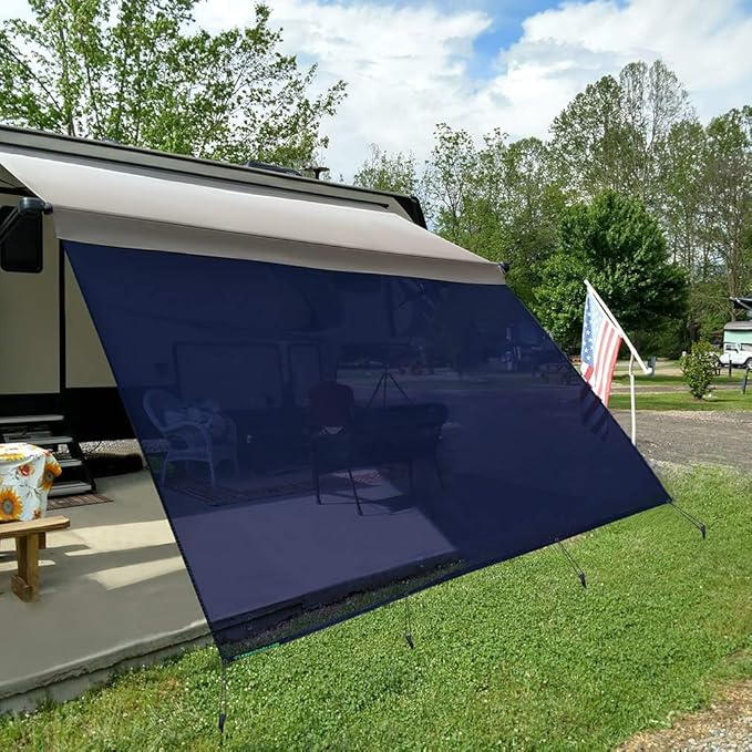 Leaveshade RV Awning Sun Shade Screen 8' X 10' 3'' (Fit for 11' Awning) Mesh Sunshade for RV Awning Sunscreen Motorhome Camping Trailer Awning Screenshade Block UV Glare - 3 Year Warranty (Navy Blue)