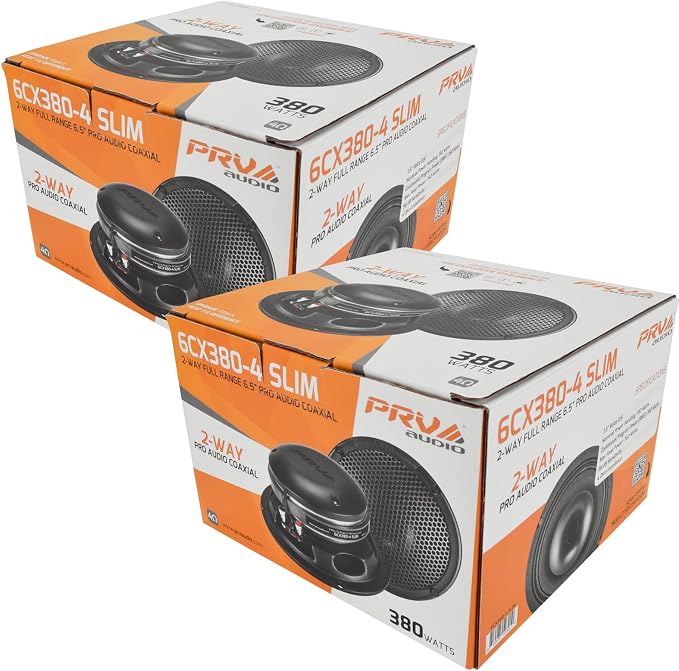 PRV AUDIO 6.5" Shallow Coaxial Car Audio Speaker 2X 6CX380-4 Slim Loudspeakers with Built-in Tweeter Driver and Grill Included 380 Watts 4 Ohm (2 Speakers) Bundle