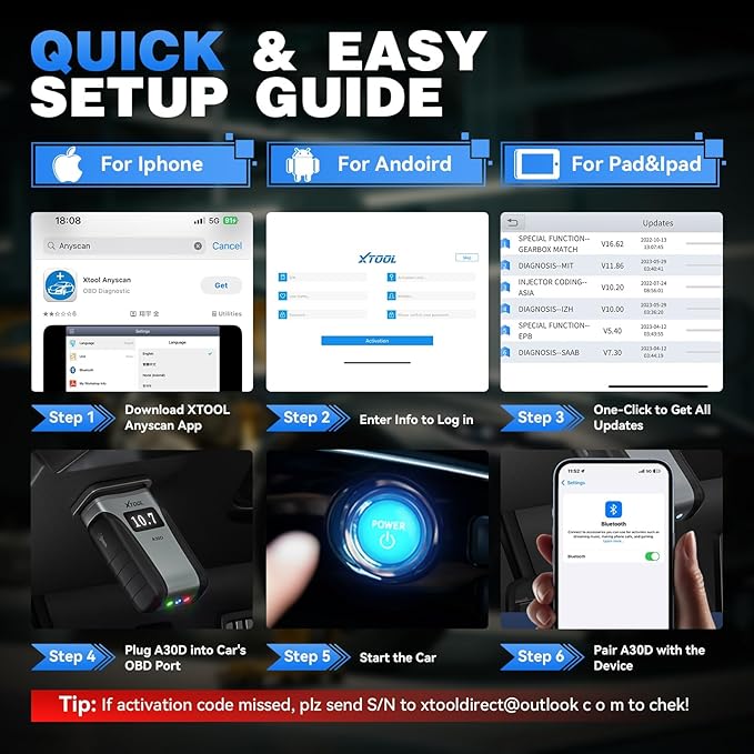 XTOOL Anyscan A30D OBD2 Scanner Diagnostic Tool - Bidirectional Scan Tool Wireless - Lifetime Updates & 19 Resets Crank Sensor EPB Throttle Relearn - Full System Car Code Reader for iPhone & Android