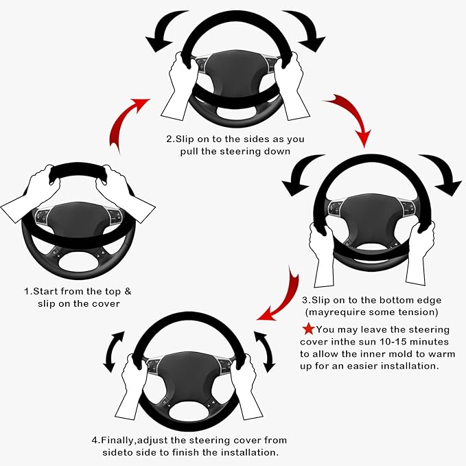 Black & White Nappa Leather Steering Wheel Cover, 14.5-15 inch Universal Car Steering Wheel Cover Non-Slip Breathable Absorbing Sweat Car Accessories