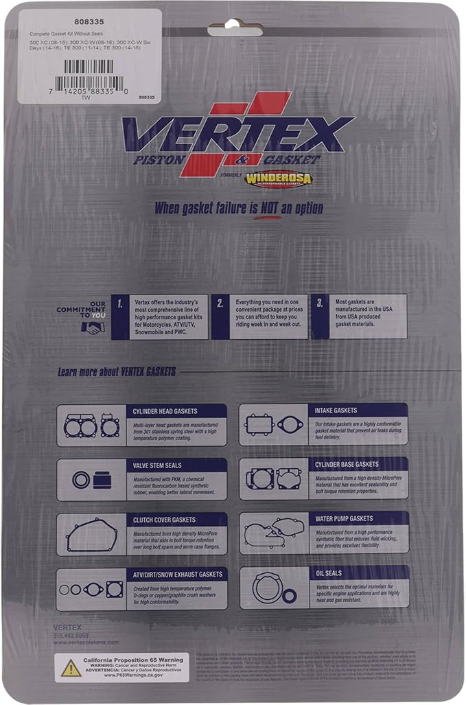 Vertex-Winderosa Complete Gasket Set for KTM 300 XC 2008 2009 2010 2011 2012 2013 2014 2015 2016, 300 XC-W 2008 2009 2010 2011 2012 2013 2014 2015 2016, 300 XC-W SIX DAYS 2015 2016