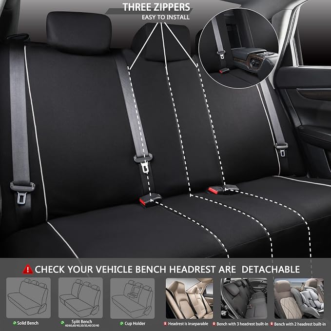 CAR PASS Line Rider Microfiber Leather Sporty Steering Wheel Cover and Sporty Cloth Full Set Car Seat Covers,Fits for 95% Truck,SUV,Cars, Anti-Slip Safety Comfortable Desgin (Black Gray)