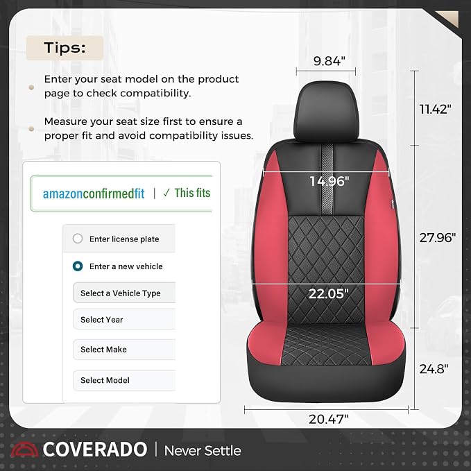 Coverado Car Seat Covers Front Pair, Automotive Leather Seat Covers for Car,Universal Fit Front Back Seat Cover, Non-Slip Waterproof Breathable Car Seat Protector