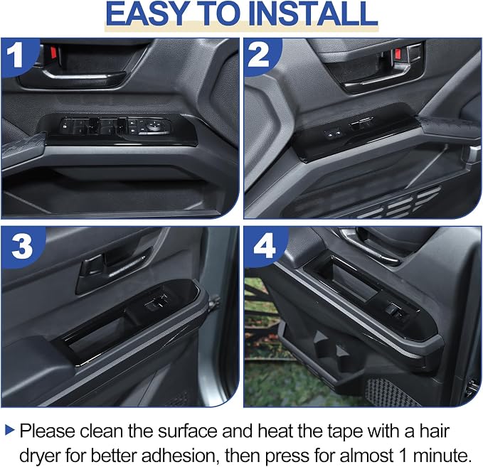 Daeiclru Window Lift Switch Panel Cover Compatible with Toyota Tacoma 2024 2025, Pickup Truck Door Power Window Glass Lift Switch Button Protection Cover Interior Accessories (Glossy Black)
