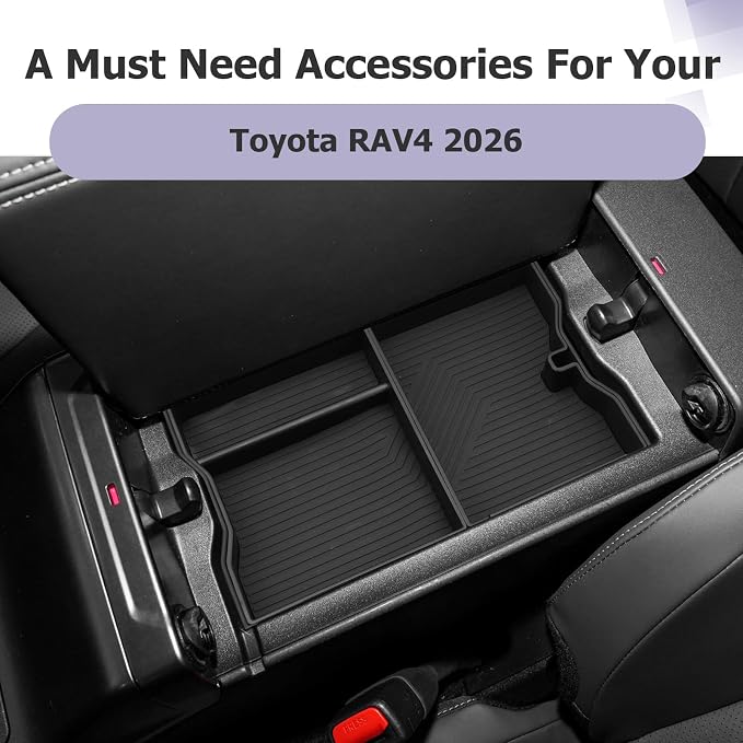 LUWU 2026 RAV 4 Center Console Organizer Compatible with 2026 Toyota RAV 4 Accessories Armrest Console Secondary Storage Box Insert Tray ABS Material Black (Not For Limited Trim)