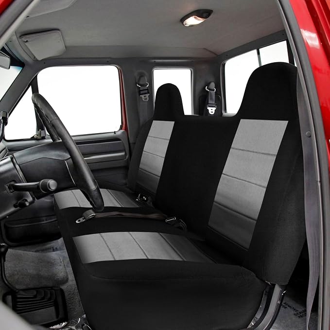 Truck Seat Cover Compatible with 1992-1998 Ford F-150 F-250 F350 Front/Rear Solid Bench with Molded Headrests and NO Center Armrest, XL/XLT/Eddie Bauer/Nite/SVT Lightning/Lariat Seat Cover