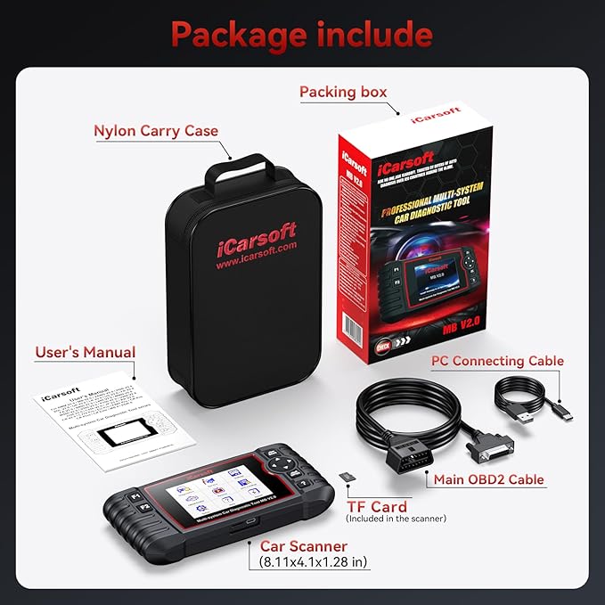 iCarsoft MB V2.0 for Mercedes Benz OBD2 Scanner, Full System Diagnostic Scan Tool, 8 Resets Auto VIN, Oil/SAS/EPB/ETC/DP-F/BLD/INJ/SAS/TPMS, Free Update, Automotive Code Reader with Battery Test