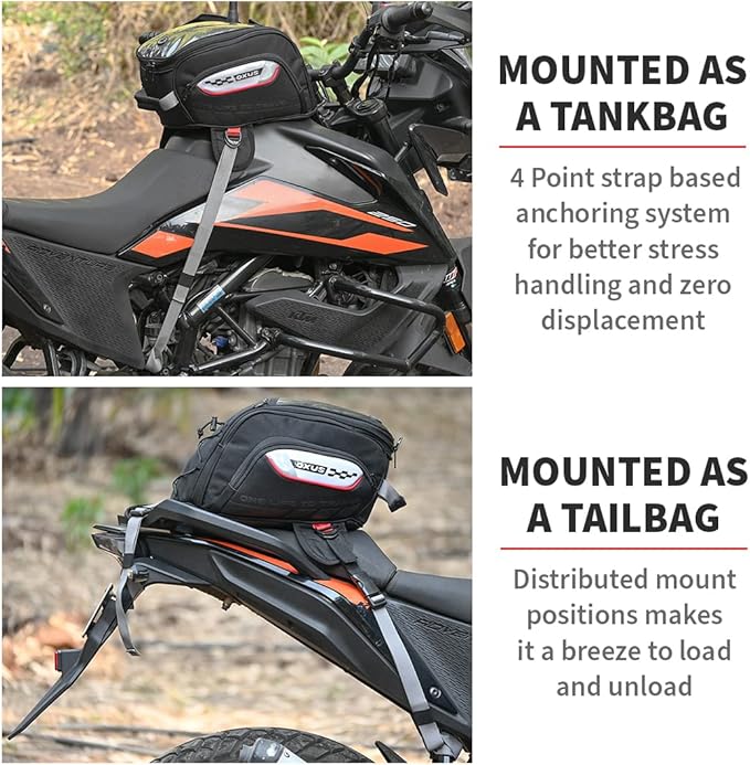 ViaTerra OXUS MOTORCYCLE TANK BAG (STRAP BASED) |13L Capacity | Converts to Backpack, Scratch-Free Base, EBC Net, External Rain Cover | Universal Fit for Touring & Adventure Riding