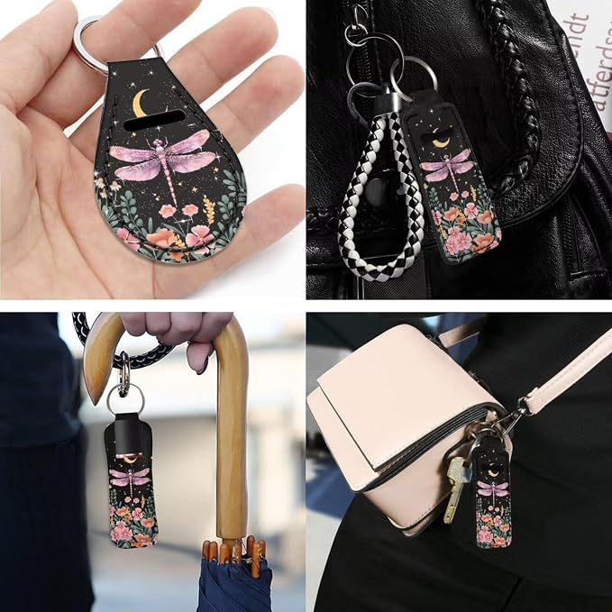 INSTANTARTS Dragonfly Flower 13 Pieces Auto Accessories Car Front & Rear Seat Covers + Steering Wheel Cover + Seat Belt Cover + Keychain + Lipstick Cover + Coaster for Trucks Vans SUV