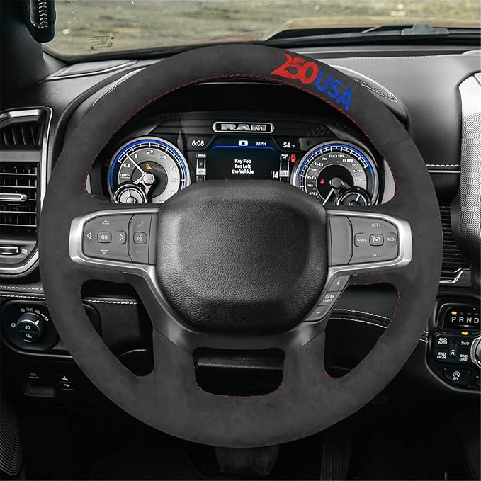 MEWANT USA 250th Anniversary Embroidered Hand-Stitched Steering Wheel Cover Custom Fit for Dodge Ram 1500 2019-2023(Backsides Without Buttons)