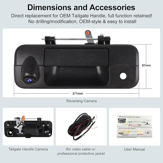 ASURE Tailgate Handle Backup Camera for 2007-2013 Toyota Tundra - 1080P HD Rear View Camera, 170ยฐ Wide Angle Reverse Camera, OEM Replacement No Drill, Night Vision, RCA Compatible
